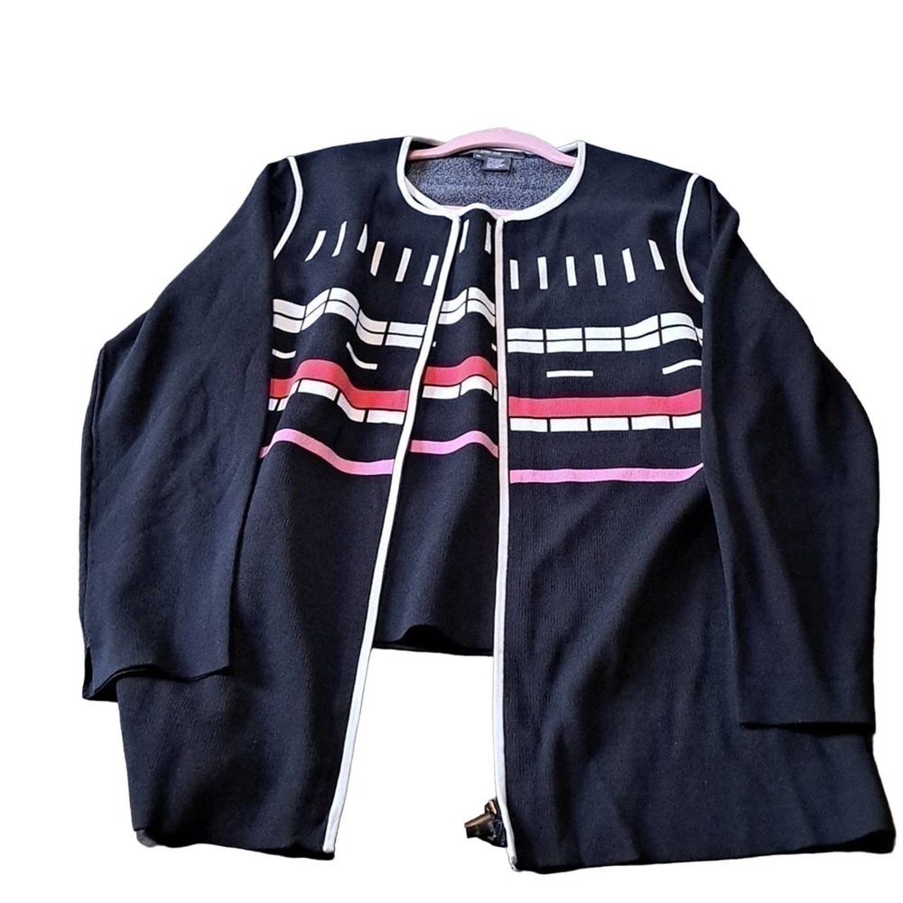 2 PC Per se Sweater Set L/XL Black/Color Block